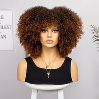 kort krullend afro pruiken met pony voor zwarte vrouwen bruin afro kinky krullend pruiken voor zwarte vrouwen synthetische hittebestendige pluizige bruine pruiken halloween cosplay party pruiken Lightinthebox