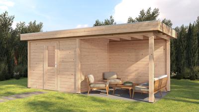Lugarde Select Modern tuinhuis met overkapping Tilburg 300x250cm + 300cm - Onbehandeld- Plat dak- - Lugarde Select