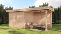 Lugarde Select Modern tuinhuis met overkapping Tilburg 300x250cm + 300cm - Onbehandeld- Plat dak- - Lugarde Select