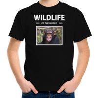 Chimpansee aap t-shirt met dieren foto wildlife of the world zwart voor kinderen