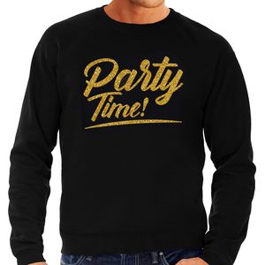 Party time goud tekst sweater zwart heren - Glitter en Glamour goud party kleding trui