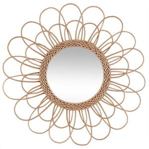 Wandspiegel Caya - Boho/ibiza stijl - bloemdesign - rotan - lichtbruin - rond - 56 cm