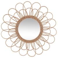 Wandspiegel Caya - Boho/ibiza stijl - bloemdesign - rotan - lichtbruin - rond - 56 cm