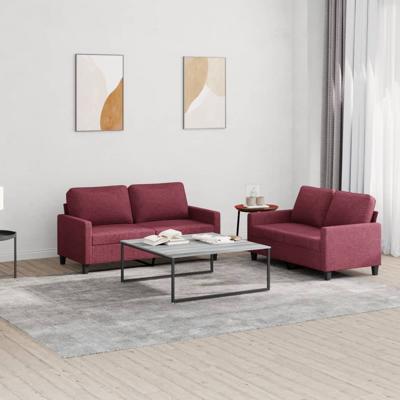 2-delige Loungeset met kussens stof wijnrood
