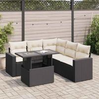 6-delige Loungeset met kussens poly rattan zwart