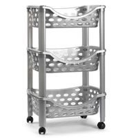 Keukentrolley/roltafel 3 laags kunststof zilver 40 x 65 cm - Opberg trolley - thumbnail