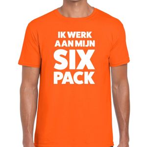 Ik werk aan mijn SIX Pack fun t-shirt oranje voor heren 2XL  -