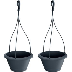 Prosperplast Bloempot Respana - 2x - hangend - antraciet - kunststof - 27 cm - plantenpot