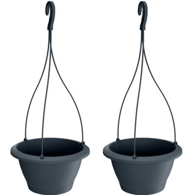 Prosperplast Bloempot Respana - 2x - hangend - antraciet - kunststof - 27 cm - plantenpot