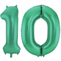 Leeftijd feestartikelen/versiering grote folie ballonnen 10 jaar glimmend groen 86 cm - Ballonnen