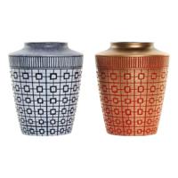 Vaas DKD Home Decor 8424001822065 Blauw Rood Hars Gouden Orientaals 17 x 17 x 20 cm (2 Stuks)