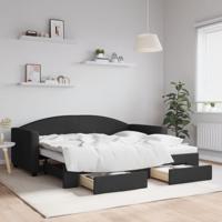 Slaapbank met onderschuifbed en lades 90x190 cm stof zwart