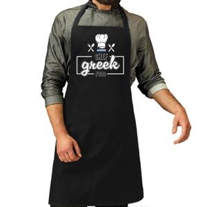 Cadeau schort heren - Chef Greek food - zwart - keukenschort - BBQ - keukenprins - Vaderdag