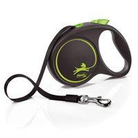 Flexi Rollijn Black Design - Tot 25 KG - Brede Band - 5 Meter - Zwart & Groen Flexi Rollijn Black Design - Tot 25 KG - Brede Band - 5 Meter - Zwart & Groen