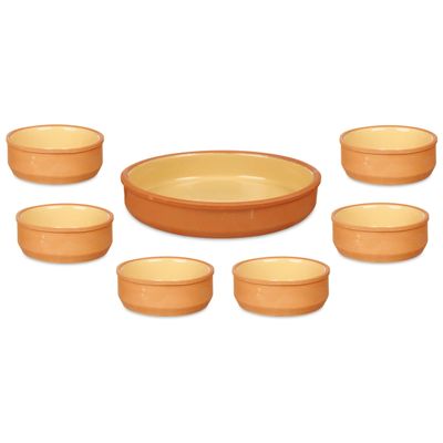 Set 7x tapas/creme brulee schaaltjes - terra/geel - 6x 12 cm/1x 23 cm