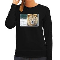 Dieren sweater / trui met leeuwen foto zwart voor dames