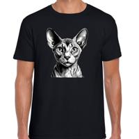 Cadeau/verkleed T-shirt heren - zwart - Sphynx kat/poes - kattenliefhebber