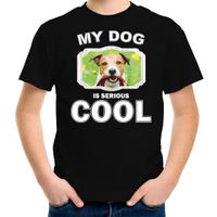 Jack russel honden t-shirt my dog is serious cool zwart voor kinderen Jack russel honden t-shirt my dog is serious cool zwart voor kinderen