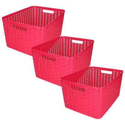 Opbergmand/kastmandje - 3x stuks - 18 liter - fuchsia roze - kunststof - 28 x 38 x 19 cm