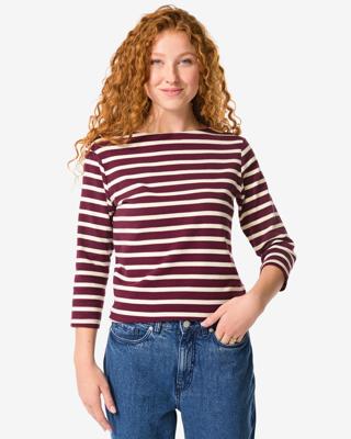 HEMA Dames T-shirt Cara Strepen Bordeauxrood (bordeauxrood)