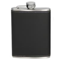 Gerimport Heupfles - chroom - staal - zwart - 224 ml - roestvrij staal drinkfles - zakfles