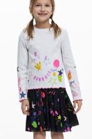 Rib T-shirt met neonprints - WHITE - 7/8