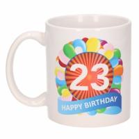 23 jaar Verjaardag koffiemok - cadeau beker - feestelijke ballonnen print - 300 ml - keramiek - wit