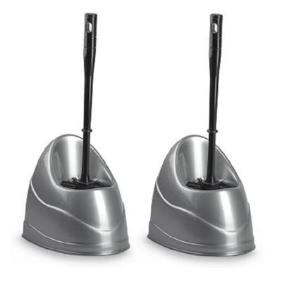 Plasticforte toiletborstels - wc-borstels - 2x stuks - met houder - 45 cm - silver - kunststof Plasticforte toiletborstels - wc-borstels - 2x stuks - met houder - 45 cm - silver - kunststof