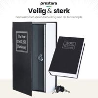 Prestara Boekkluis - Compact Kluisje in Boekvorm - 18x12x6 cm - Verborgen Kluis - Sleutelslot - Metaal - Zwart