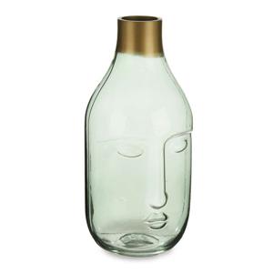 Giftdecor Bloemenvaas Crystal Face - luxe deco glas - groen transparant - D11 x H24 cm - gouden top