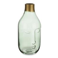 Giftdecor Bloemenvaas Crystal Face - luxe deco glas - groen transparant - D11 x H24 cm - gouden top