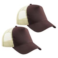 Beechfield Truckers baseballcap - 2x - bruin/creme - pet - volwassenen - verstelbaar