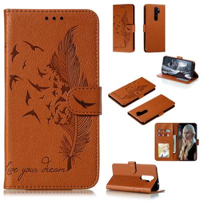 Voor Xiaomi Redmi Note 8 Pro Feather patroon Litchi textuur horizontale Flip lederen draagtas met houder & portemonnee & kaartsleuven (bruin)