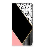 Samsung Galaxy A34 Stand Case Zwart Roze Vormen - thumbnail