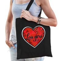 Cadeau tasje valentijn - Love you - zwart katoen - Feest Boodschappentassen - thumbnail