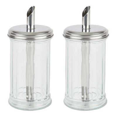 Suikerpot/strooier - 2x - glas/rvs metaal - transparant/zilver - 7 x 17 cm - luxe uitvoering - 275 g