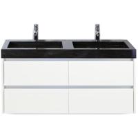 Dante Badmeubelset 120 cm - Wit Hoogglans - Wastafel Hardsteen Wit Lucca Dubbel