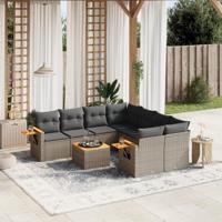 9-delige Loungeset met kussens poly rattan grijs