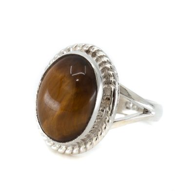 Edelsteen Ring Tijgeroog 925 Zilver "Cassavi" (Maat 16)