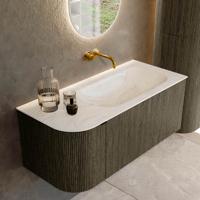 Badmeubel Mondiaz Kurve-Dlux | 105 cm cm | Meubelkleur Shadow | Wastafelkleur Ostra | Solid surface | Wasbak rechter zijde spoelbak | Zonder kraangat(en)