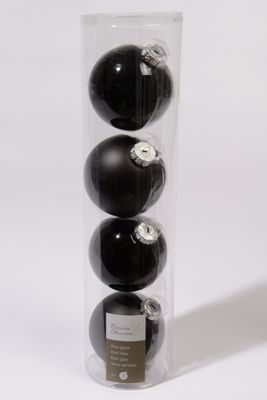 4 kerstballen zwart glans 100 mm - Ksd
