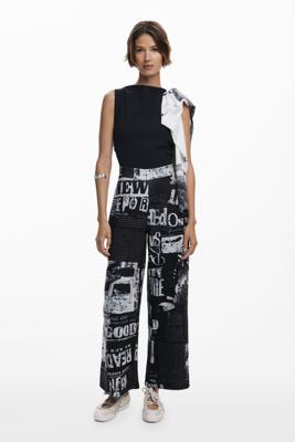 Gecombineerde jumpsuit met krantenprint - BLACK - XL