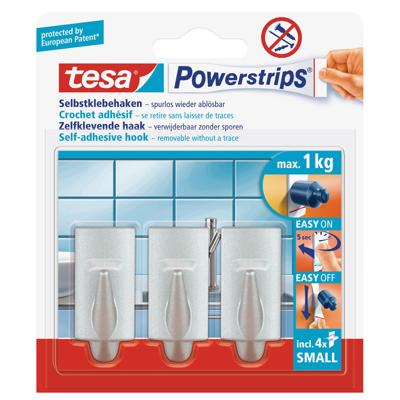 Tesa Powerstrips - 3x haken - chroom small - Verwijderbaar - Geen boren - 1 kg draaggewicht