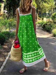 Women Sleeveless Polka Dots Casual Weaving Dress