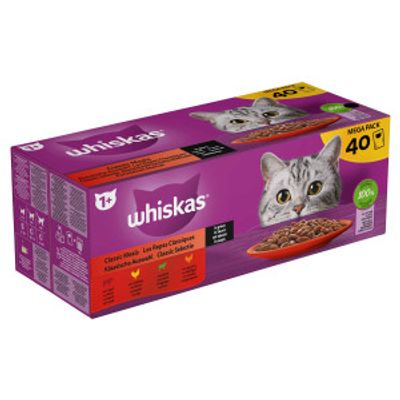 Whiskas 1+ Classic Selectie in saus natvoer kat multipack maaltijdzakjes 1 verpakking (24 x 85 g)