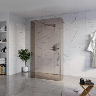 Fortifura Galeria Vrijstaande Inloopdouche - 110x200cm - Rookglas - antikalk - 8mm veiligheidsglas - 2 zijwanden 30cm - wandsteunen en hoekprofielen - Geborsteld Gunmetal PVD SW927771 2x/SW915252/SW797930 2x/SW798732 2x