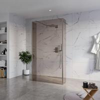 Fortifura Galeria Vrijstaande Inloopdouche - 110x200cm - Rookglas - antikalk - 8mm veiligheidsglas - 2 zijwanden 30cm - wandsteunen en hoekprofielen - Geborsteld Gunmetal PVD SW927771 2x/SW915252/SW797930 2x/SW798732 2x