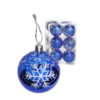 Gedecoreerde kerstballen - 18x st - 6 cm - kunststof - blauw - sneeuwvlok