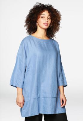 Yoek Tuniek met lagen linnen | Indigo | Maat 46/48