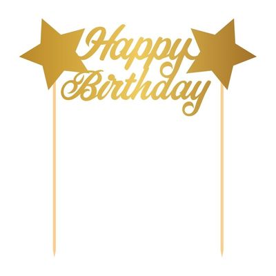 Taart topper Happy Birthday goud 12 cm